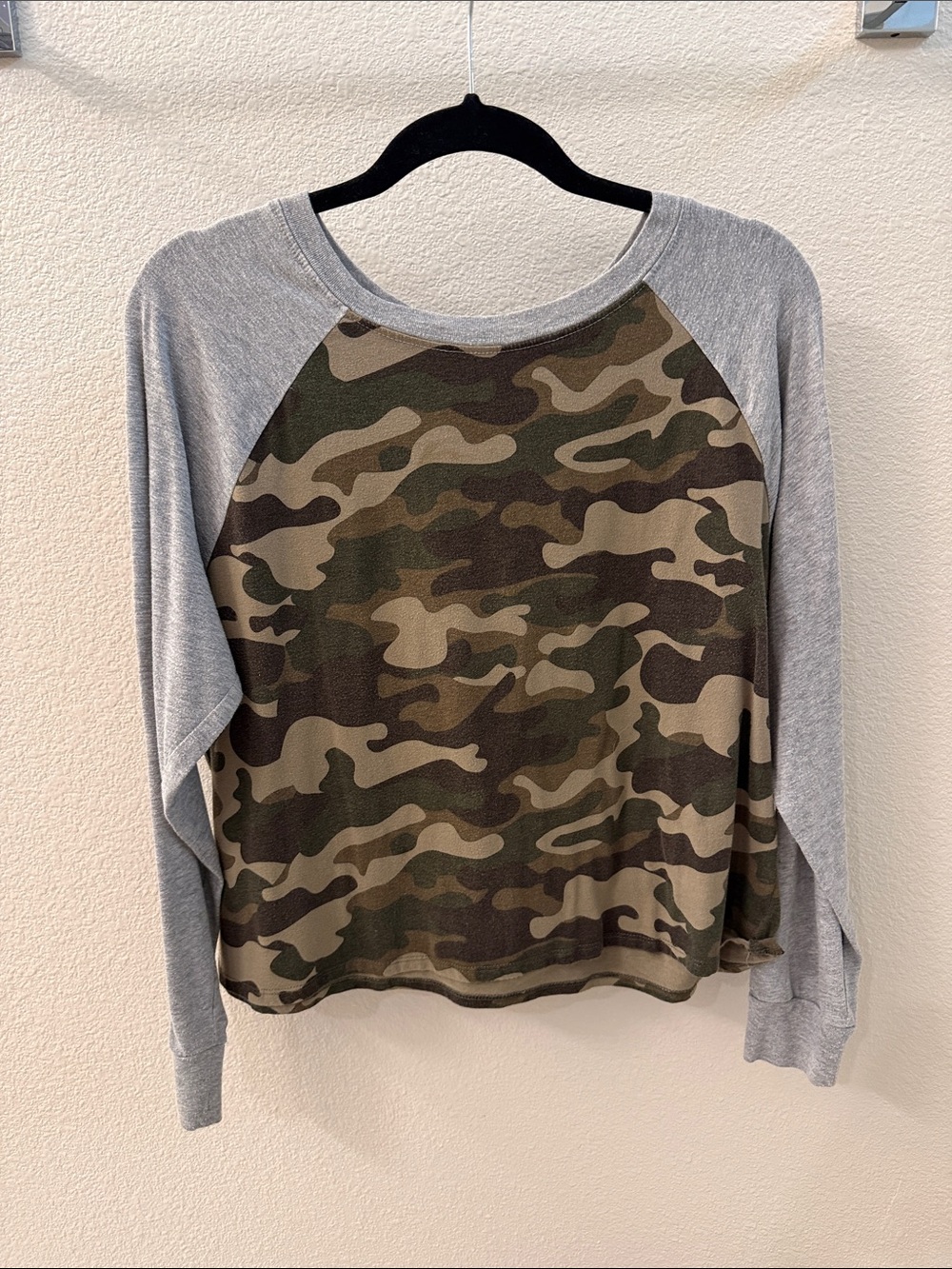 Zoe + Liv Camo Raglan Long-Sleeve Top with Gray Sleeves